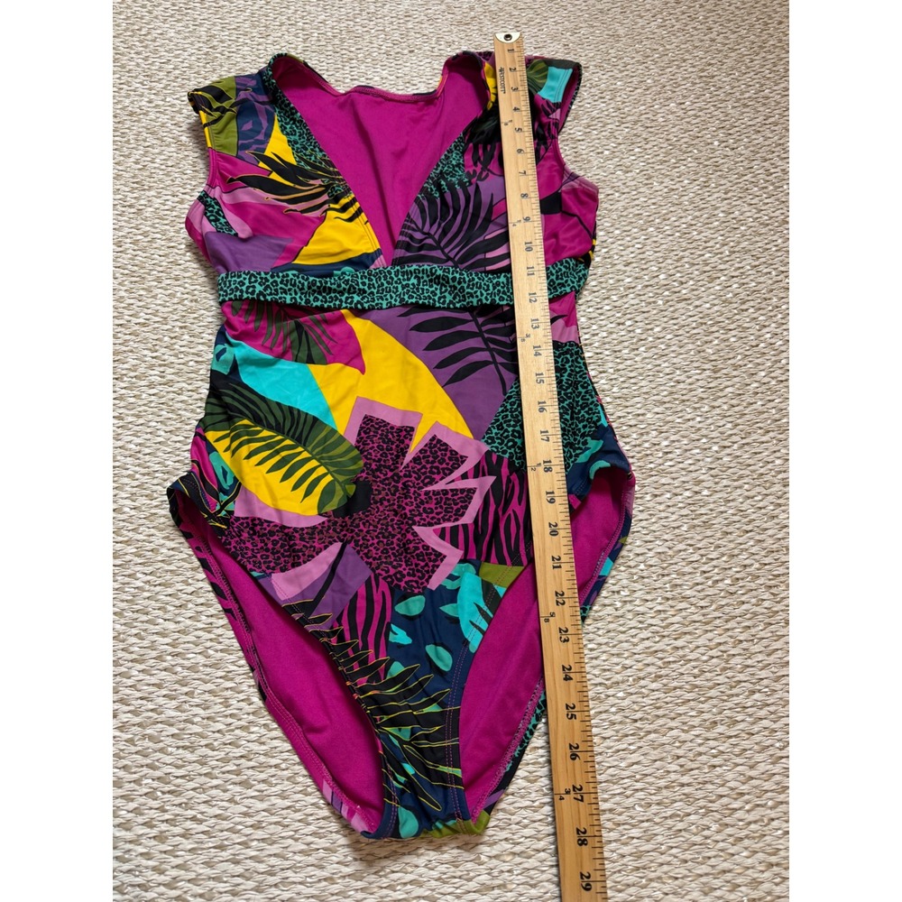 Bleu rod beattie animal party Print V-Neck Cap Sleeve One Piece Swimsuit size 10 - Picture 7 of 9